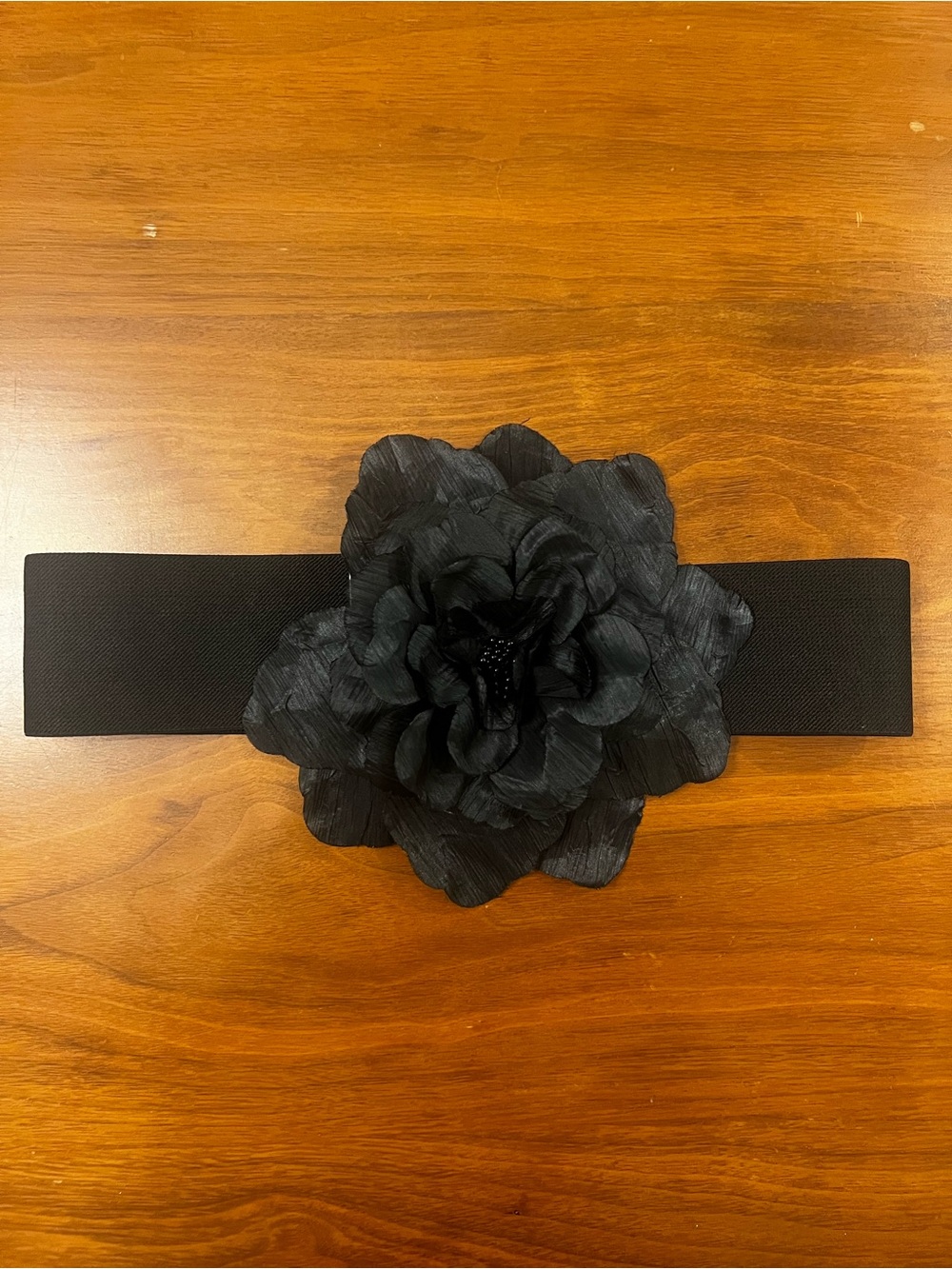 Forever 21 Black Elastic Waist Belt with Floral Rosette